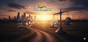 Texas courthouse tax deed auction with bidders